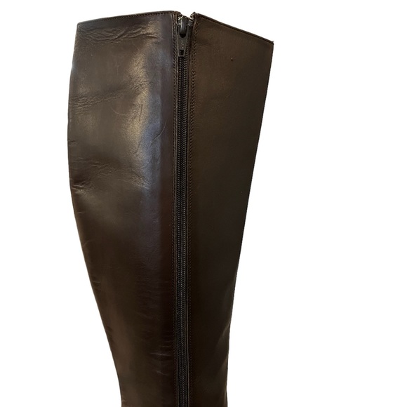 Ralph Lauren Blue Label Italian Leather Heeled Tall Zipper Boots Sz 7 Brown - Picture 9 of 16